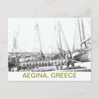 CARTE POSTALE GRECQUE~HOMME, BATEAU ET VASQUES SUR