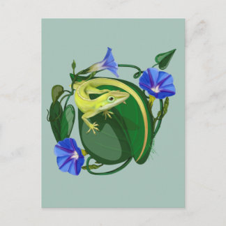 Carte Postale Green Anole with Morning Glory 