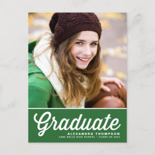 Carte Postale Green Bold Retro Script Photo Graduation
