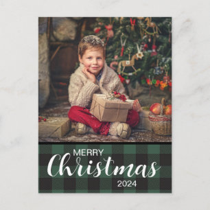Carte Postale Green Buffalo Plaid Photo Joyeux Noël 2024