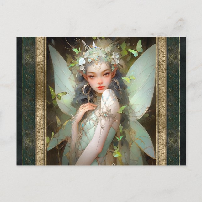 Carte Postale Green Fairy Girl Imaginaire Art (Devant)