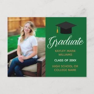 Carte Postale Green Gold Graduation Photo Custom 2024 Graduate