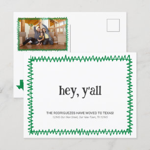 Carte Postale Green Hey Y'all - Déménagé au Texas