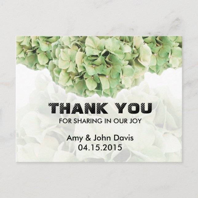 Carte Postale Green hydrangea mariage merci notes hydrangea2 (Devant)