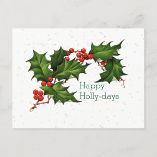 Carte Postale Green Red Happy Holly Days Vintage & White Stars