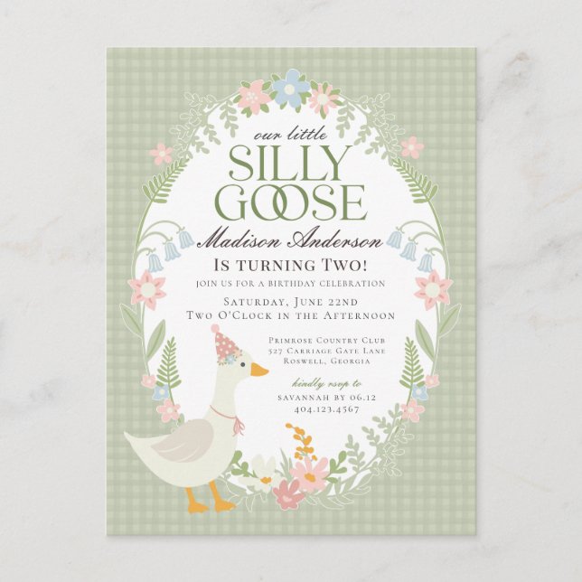 Carte Postale Green Silly Goose Floral En vichy fête d'anniversa (Devant)