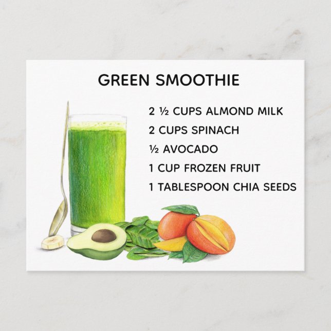Carte Postale Green Smoothie Recette Nutrition saine Vegan (Devant)
