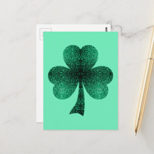 Carte Postale Green Sparkles Shamrock St Patrick' Day turquoise