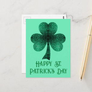 Carte Postale Green Sparkly Shamrock St. Patrick's Day turquoise