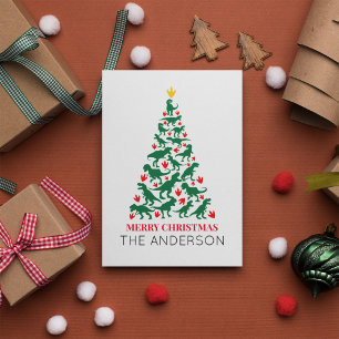 Carte Postale Green T Rex Arbre de Noël Rouge Paw