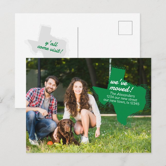 Carte Postale Green We ve Moved - Dotted Texas Moving (Devant / Derrière)