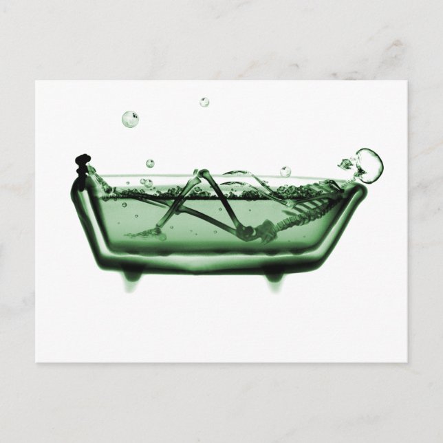 Carte Postale Green X-Ray Vision Skeleton à Bath Tub (Devant)