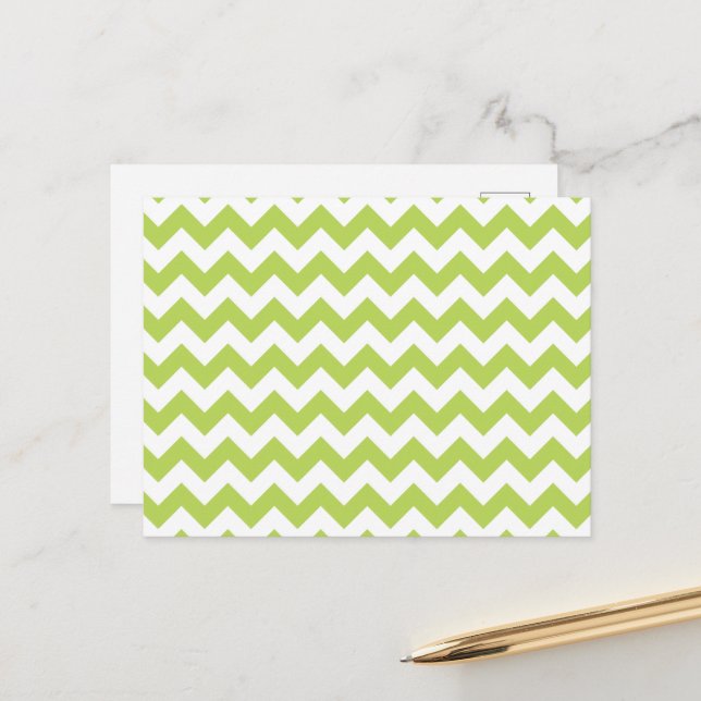 Carte Postale Green Zigzag, Green Chevron, Motif géométrique (Devant/Arrière en situation)