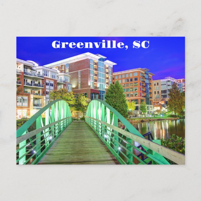 Carte Postale Greenville, Caroline du Sud Reedy River à la nuit (Devant)