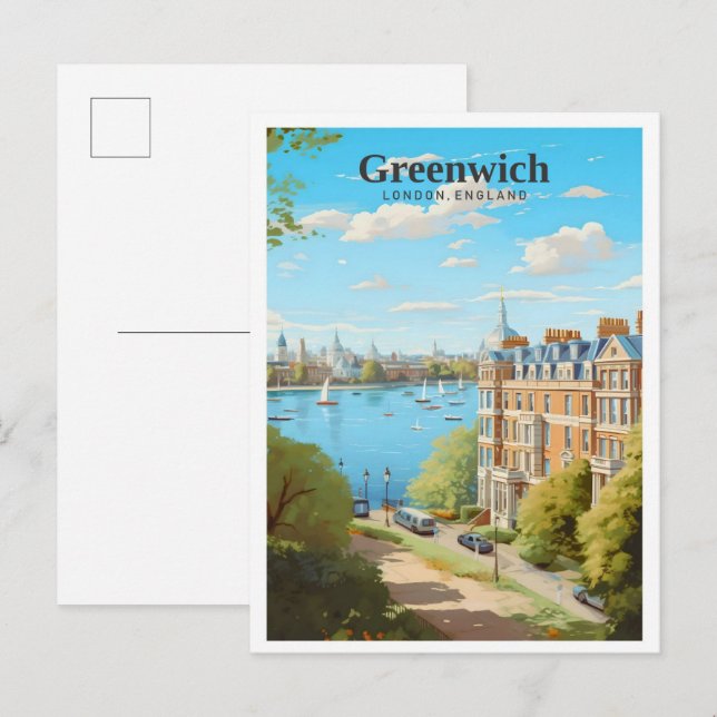 Carte Postale Greenwich London England Vintage voyage d'art (Devant / Derrière)
