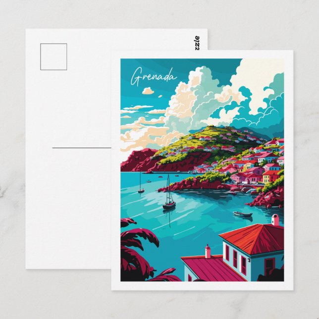 Carte Postale Grenade Caraïbes illustration de voyage vintage (Devant / Derrière)