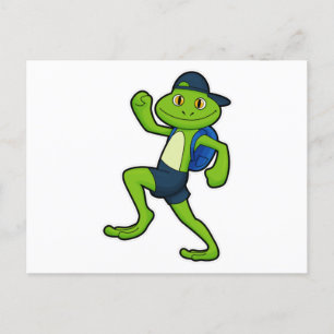 Carte Postale Grenouille à la course avec sac à dos et Casquette