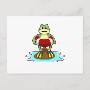 Carte Postale Grenouille à la natation avec anneau de natation