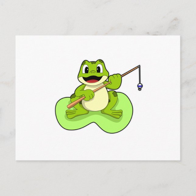 Carte Postale Grenouille à la pêche avec canne à pêche (Devant)