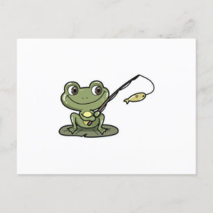 Carte Postale Grenouille à la pêche avec canne à pêche