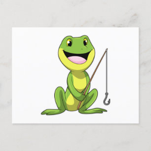 Carte Postale Grenouille à la pêche avec canne à pêche