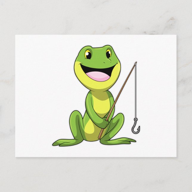 Carte Postale Grenouille à la pêche avec canne à pêche (Devant)