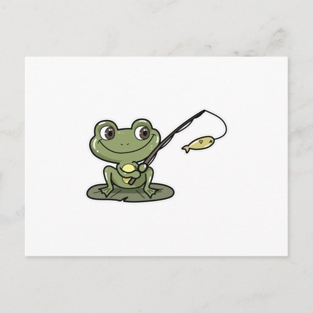 Carte Postale Grenouille à la pêche avec une canne à pêche (Devant)
