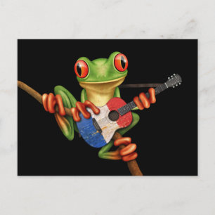 Carte Postale Grenouille Arbre Jouer Drapeau Français Guitare No