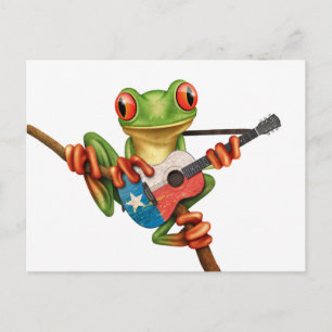 Carte Postale Grenouille Arbre Jouer Texas Drapeau Guitare Blanc