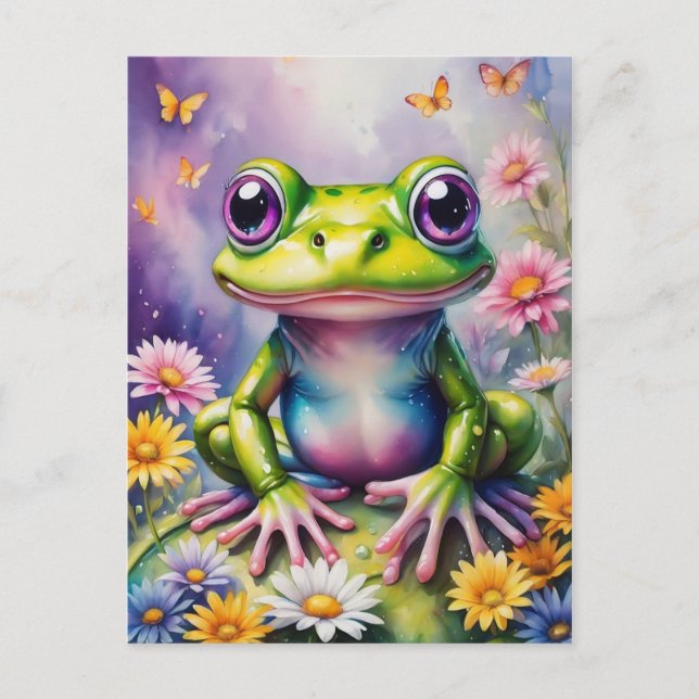 Carte Postale Grenouille Avec Art numérique Fleur (Devant)