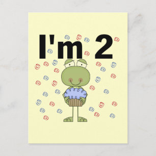 Carte Postale Grenouille avec Cupcake 2e chemises d'anniversaire