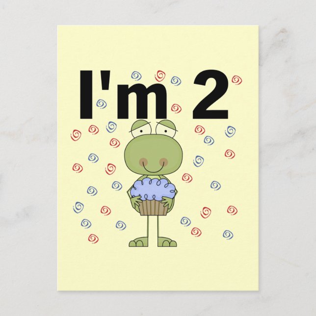 Carte Postale Grenouille avec Cupcake 2e chemises d'anniversaire (Devant)