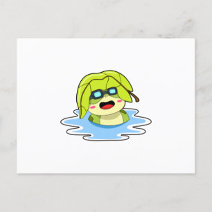 Carte Postale Grenouille avec feuille à la natation