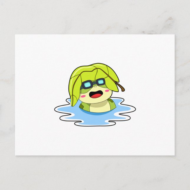 Carte Postale Grenouille avec feuille à la natation (Devant)