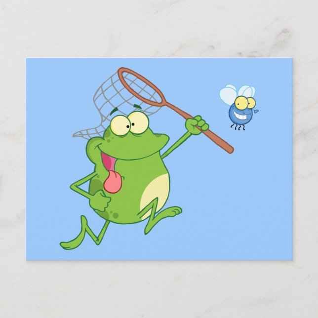 Carte Postale Grenouille Chasse Voler Avec Filet (Devant)