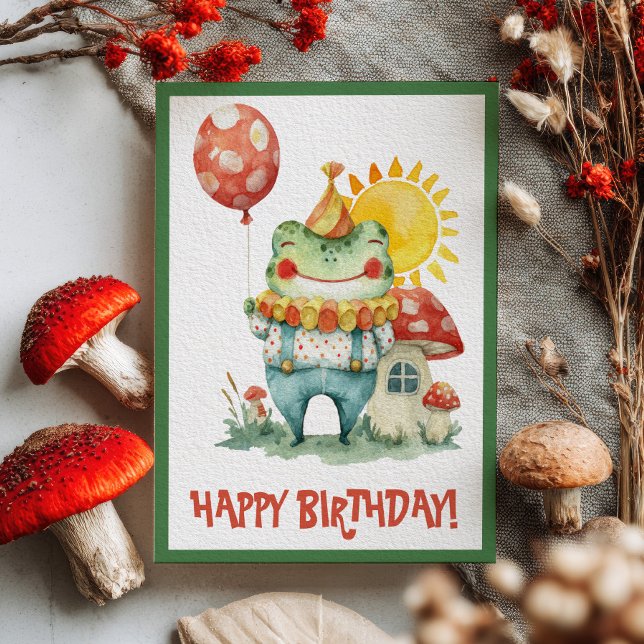 Carte Postale Grenouille Clown à l'aquarelle Joyeux Anniversaire (Créateur téléchargé)