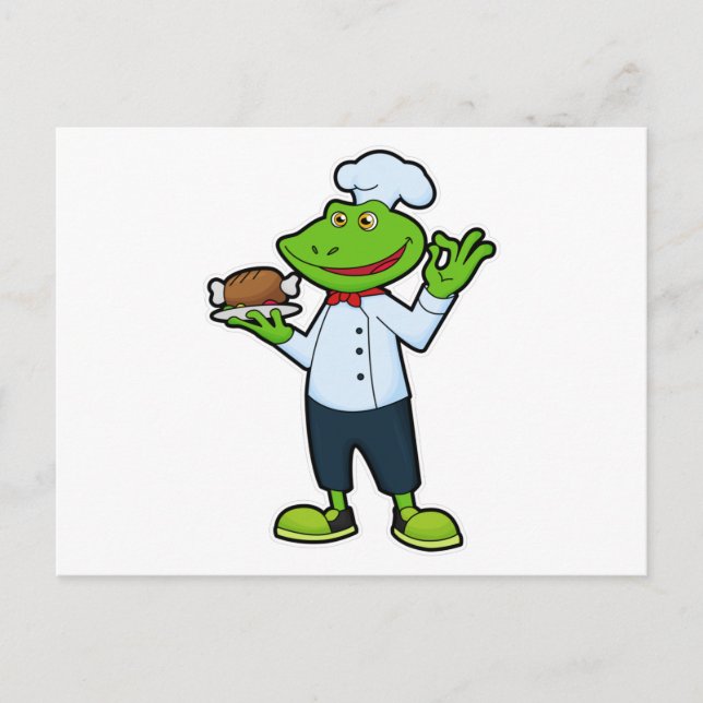 Carte Postale Grenouille comme cuisiner avec assiette de service (Devant)