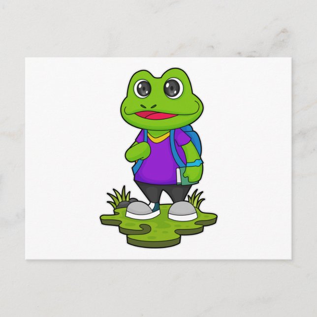 Carte Postale Grenouille comme randonneur avec sac à dos (Devant)