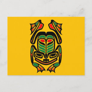 Carte Postale Grenouille d'art autochtone haïda - noir sur jaune