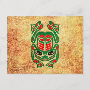 Carte Postale Grenouille d'art autochtone haïda, rouge vert
