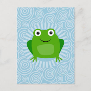 Carte Postale Grenouille Drôle - Mignonne Froggy Sur Bleu