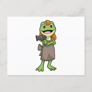 Carte Postale Grenouille en coiffeur avec sèche-cheveux