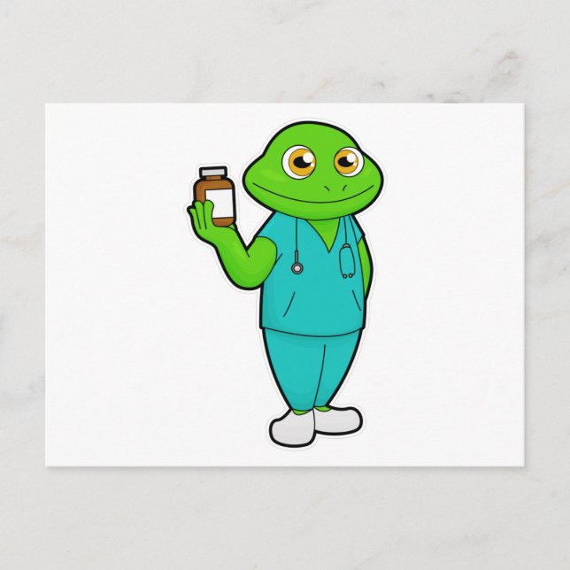 Carte Postale Grenouille en infirmière avec des médicaments et u (Devant)