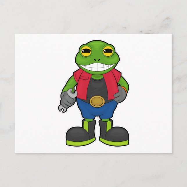 Carte Postale Grenouille en mécanicien avec clé (Devant)