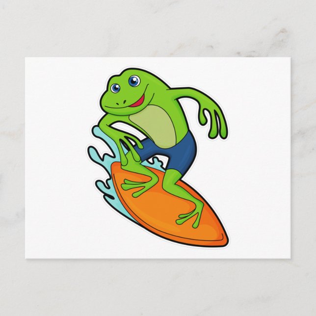 Carte Postale Grenouille en surfeur avec planche de surf (Devant)