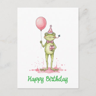Carte Postale Grenouille fantaisiste avec fête d'anniversaire au