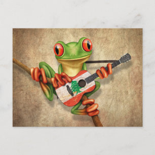 Carte Postale Grenouille Jouer Guitare du drapeau libanais