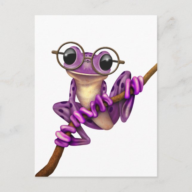 Carte Postale Grenouille mauve avec lunettes d'oeil sur blanc (Devant)