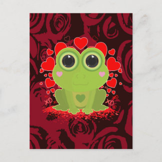 Carte Postale Grenouille Mignonne Kawaii Avec des Cœurs et une R