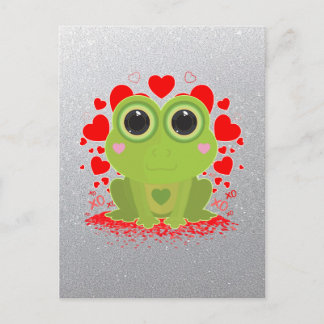Carte Postale Grenouille Mignonne Kawaii Avec des Cœurs sur un É